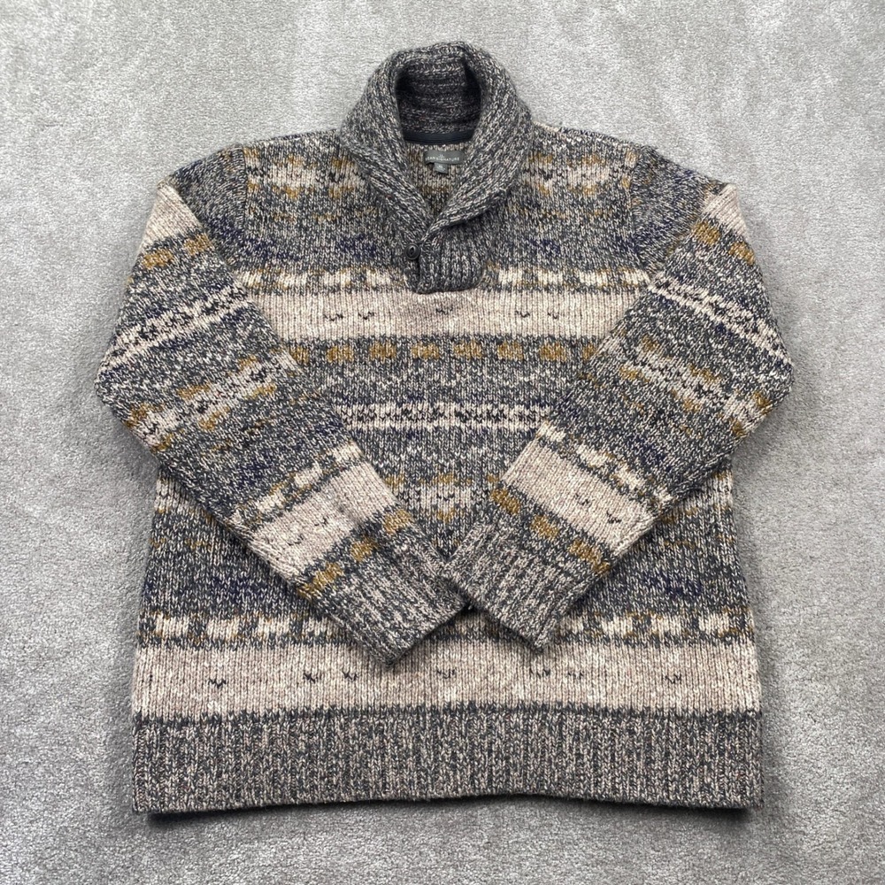 LL Bean Signature Shawl Collar Fair Isle Sweater Size XL Speckled Knit Warm Cozy